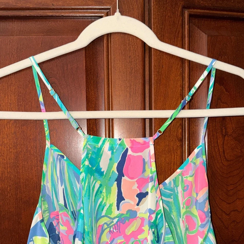 Lilly Pulitzer Silk Tropical Print Spaghetti Strap Tank - Pink, Green, Blue - Picture 5 of 5